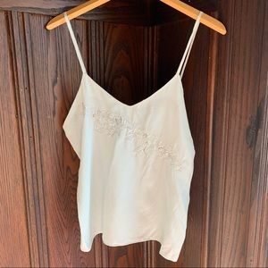 Tracy 100% silk camisole flowing leaves embroidery design in light seafoam